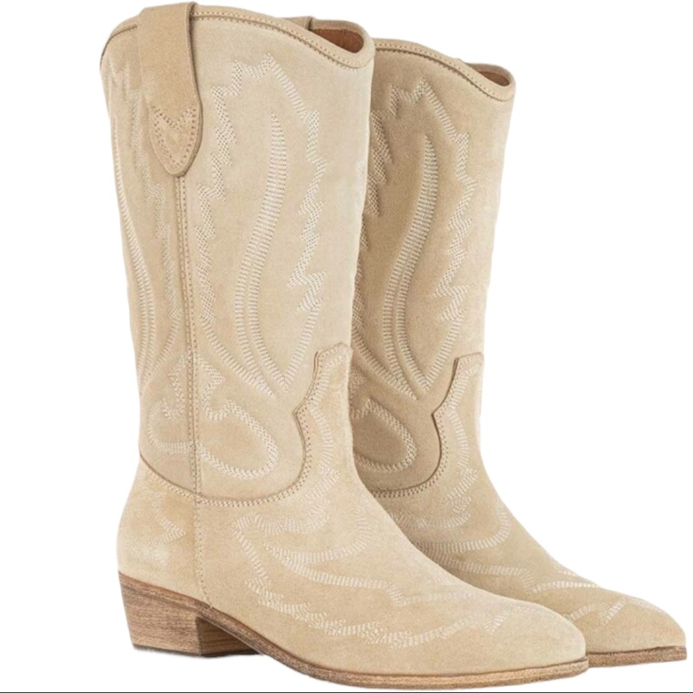 Toral x Free People Cross Your Heart 6 & 9 Suede Sand Ivory Leather Western New